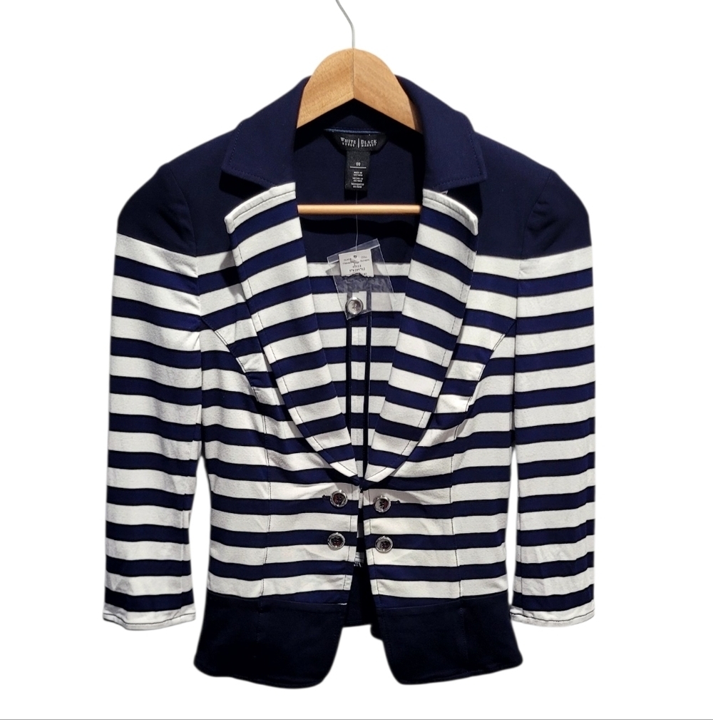 White House Black Market Nautical Knit Jacket White/Classic Navy Size 00